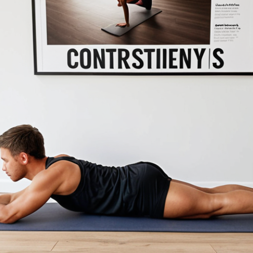 **Image Prompt:** A person doing a bodyweight workout at home, focusing on a plank exercise. Soft, natural lighting. Emphasis on proper form. A motivational poster with the words "Consistency is Key" is subtly visible in the background.  Use a modern, minimalist home setting typical of Dutch interior design.