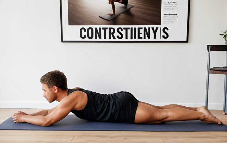 **Image Prompt:** A person doing a bodyweight workout at home, focusing on a plank exercise. Soft, natural lighting. Emphasis on proper form. A motivational poster with the words "Consistency is Key" is subtly visible in the background.  Use a modern, minimalist home setting typical of Dutch interior design.